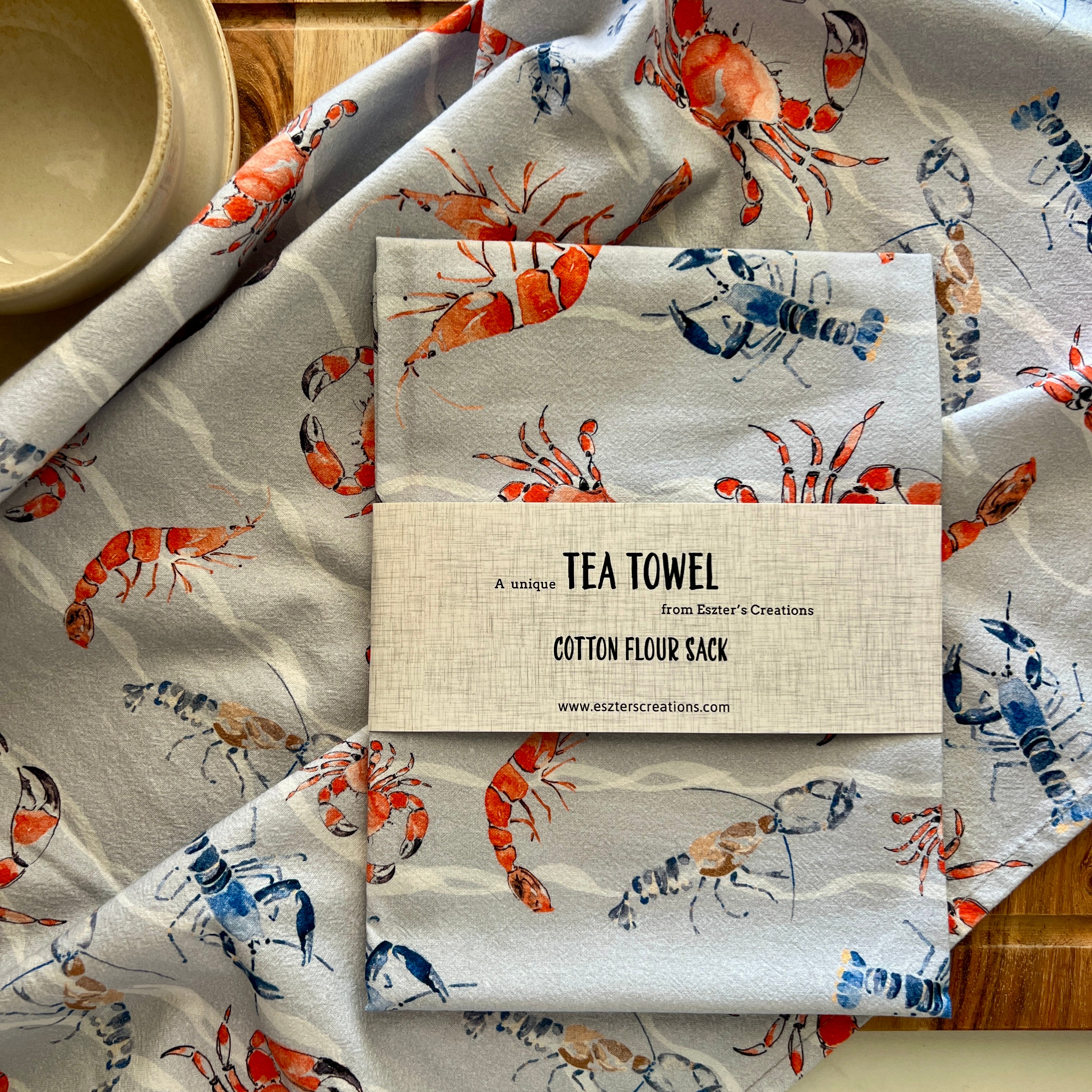 teatowel with seafood pattern