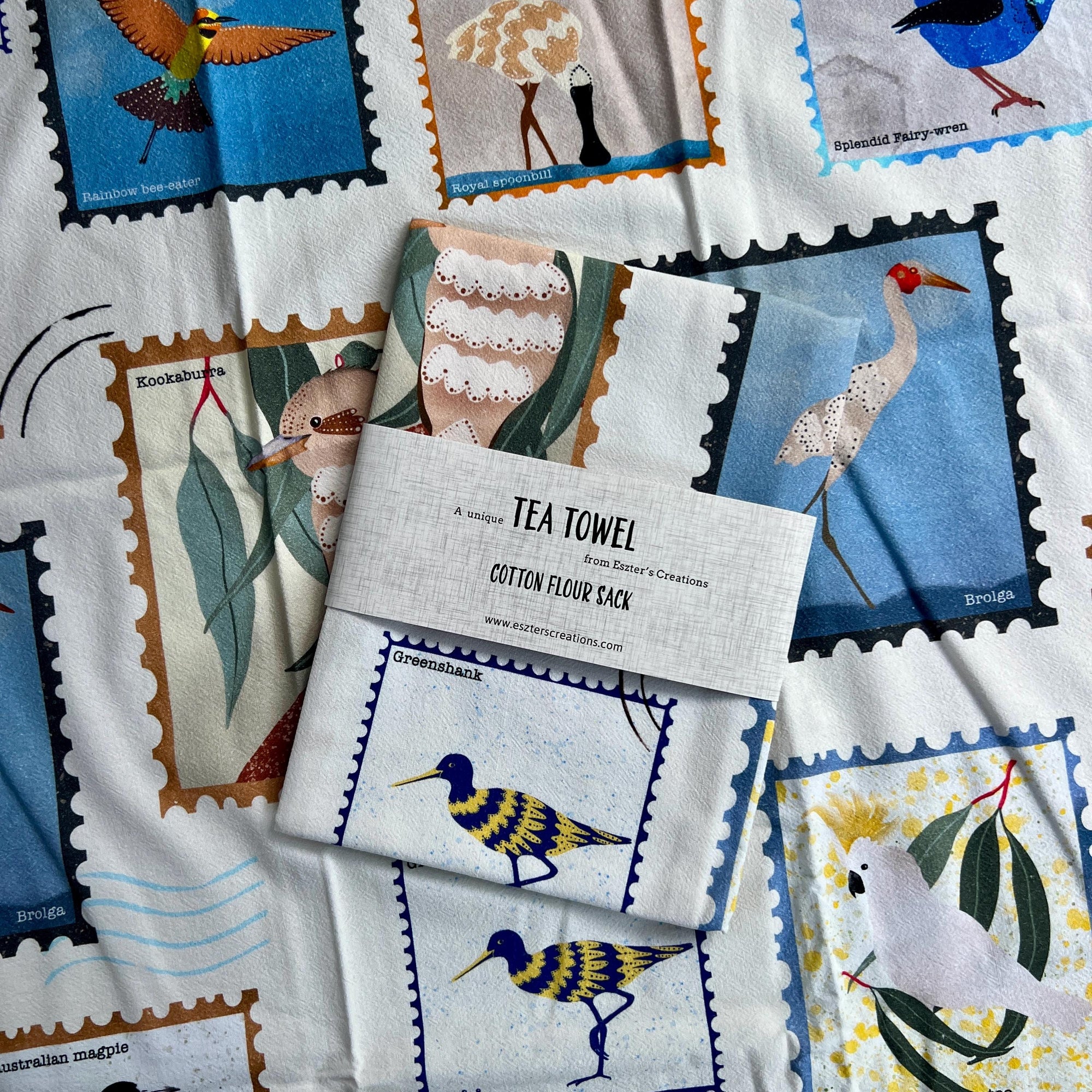 Australian birds tea towel