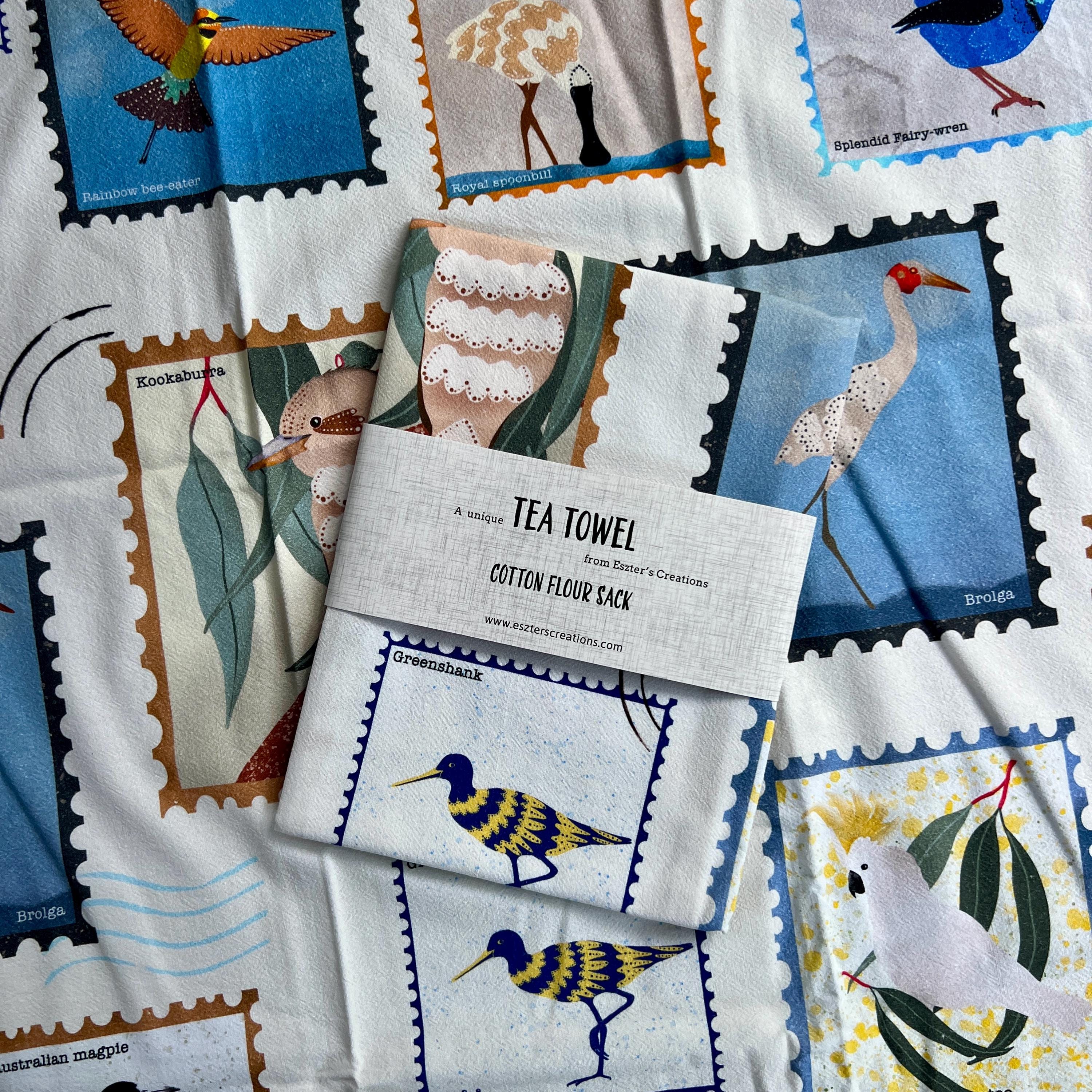 Australian birds tea towel
