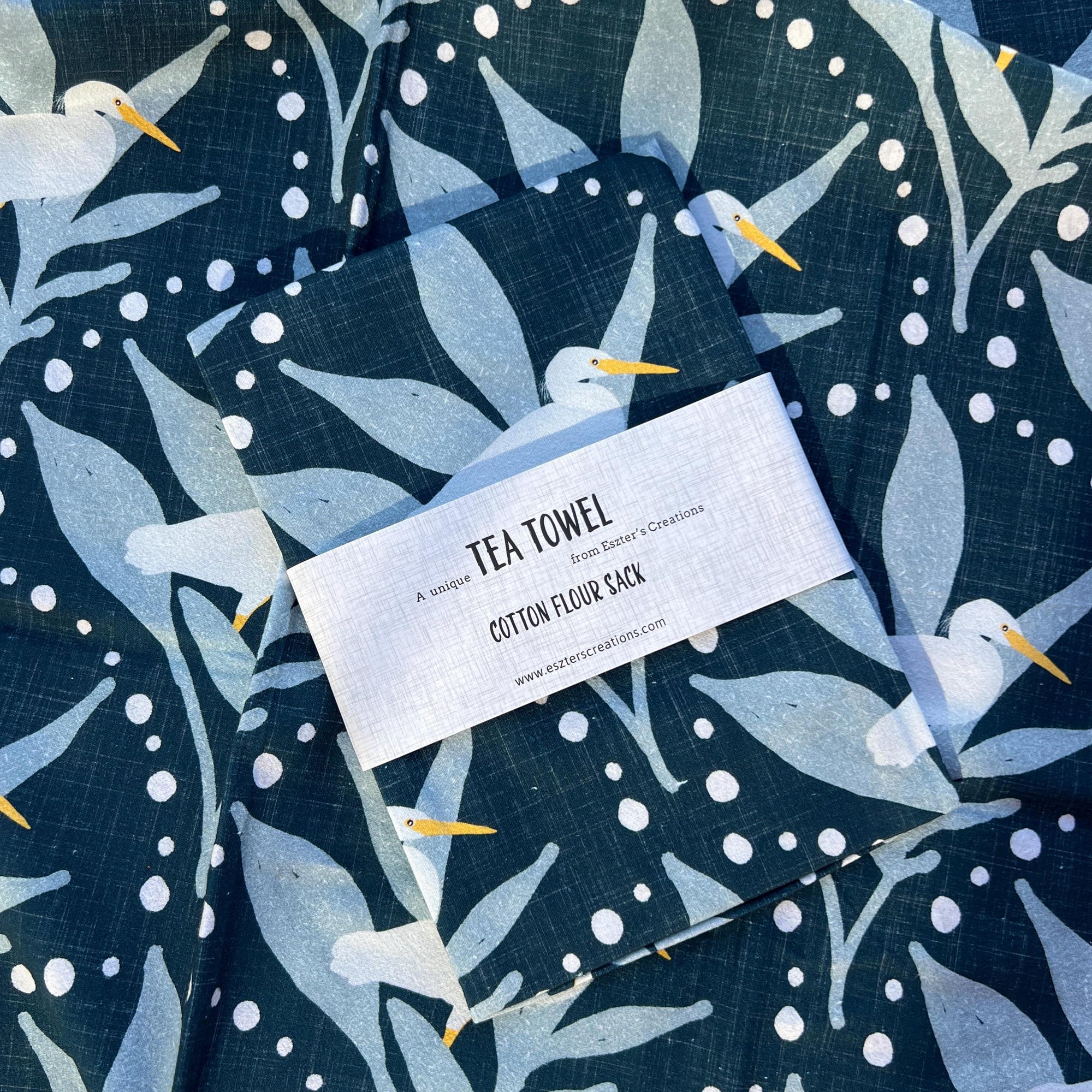 Egret tea towel