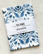 Blue folklore tea towel