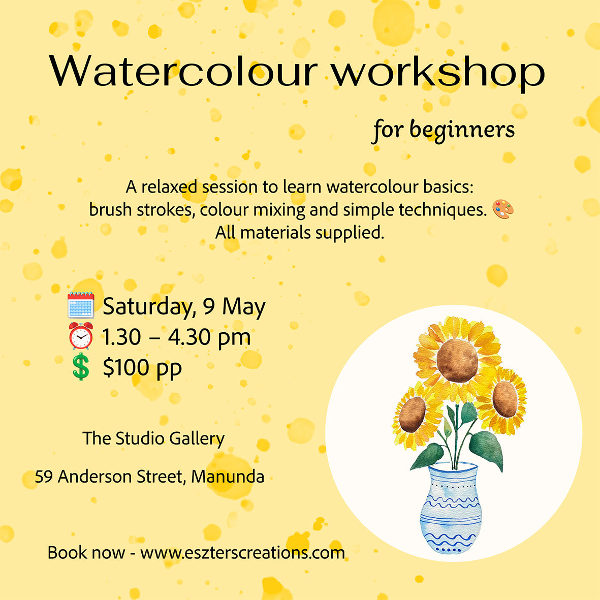Watercolour workshop for beginners - 9th May
