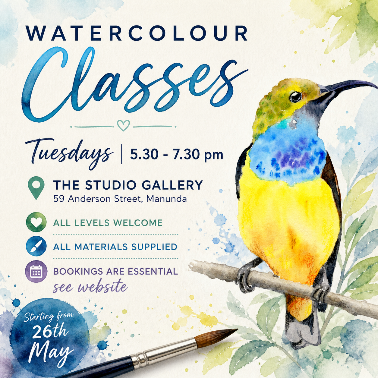 Watercolour Classes (Weekly)