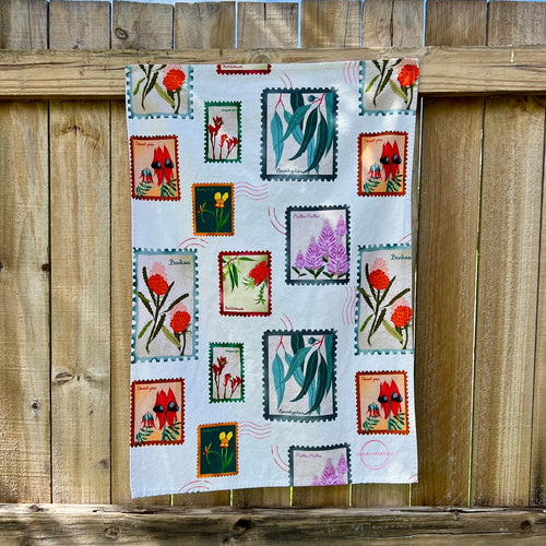 Australian Wildflowers - Stamps design - Cotton Tea Towel