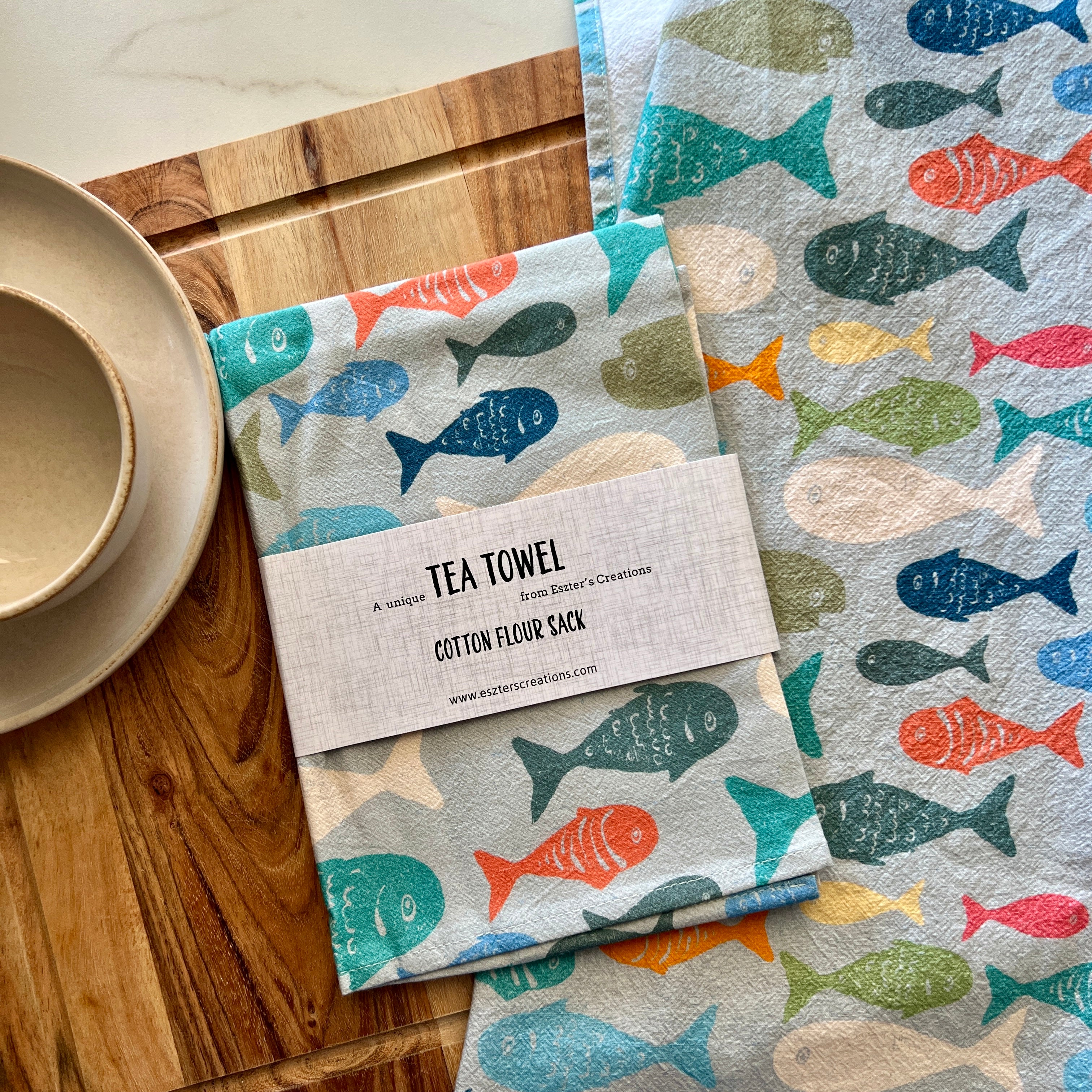 Happy Fish Tea Towel