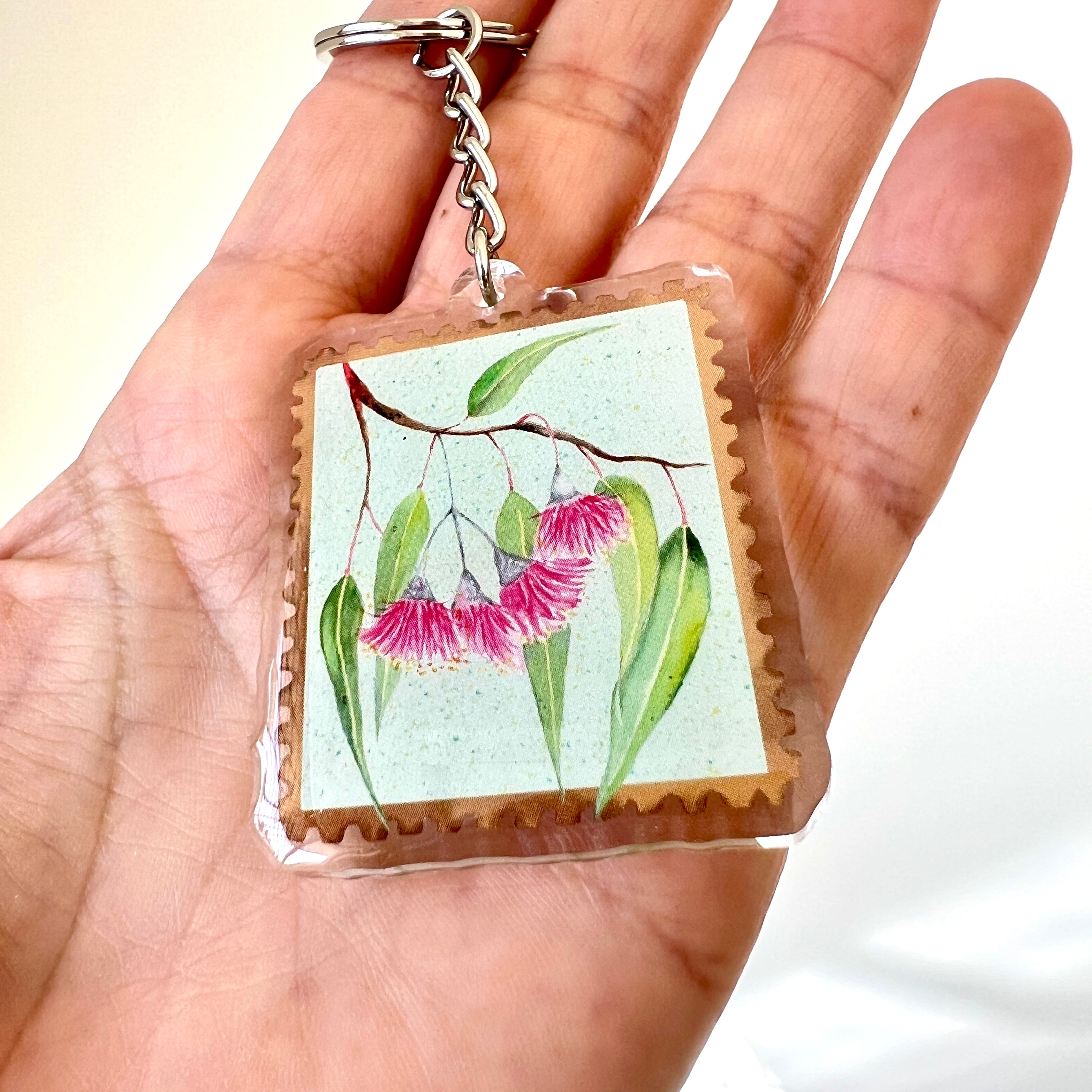 Pink eucalyptus keyring