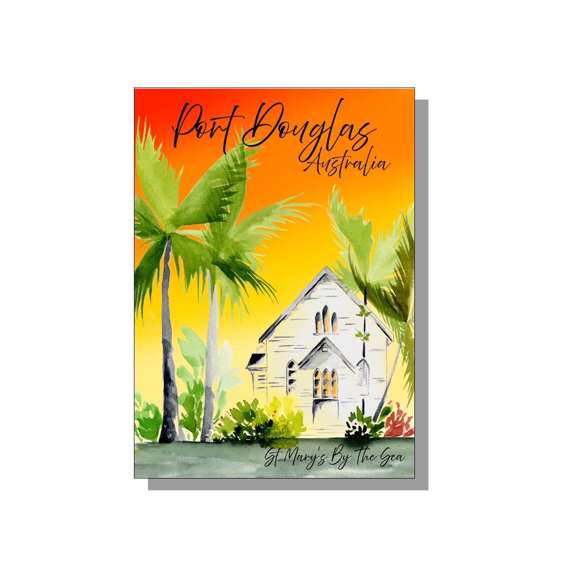 post card with port douglas church
