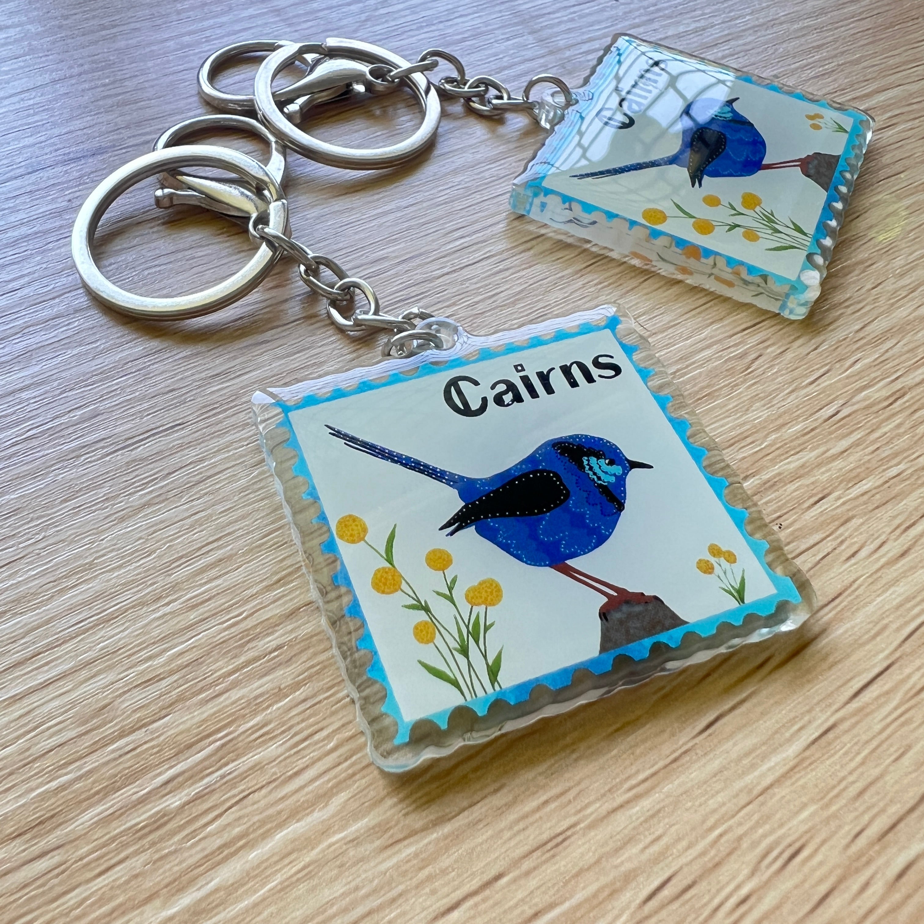 Acrylic keychain featuring australian bird splendid fairy wren by eszter's creations.