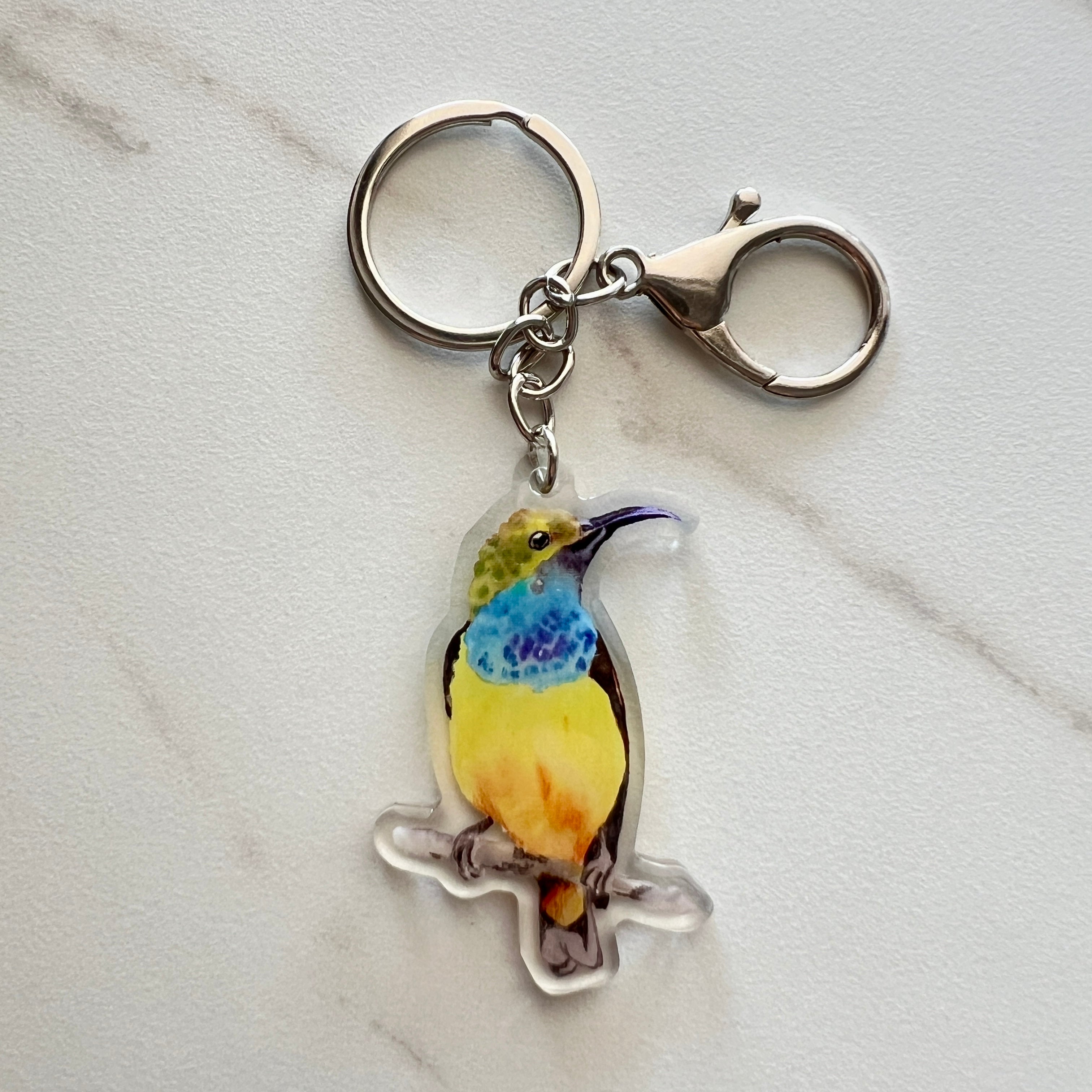 Colourful watercolour Australian Sunbird keychain by Eszter’s Creations