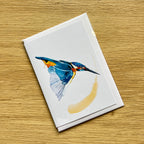 Kingfisher greeting card featuring vibrant Australian bird watercolour art.