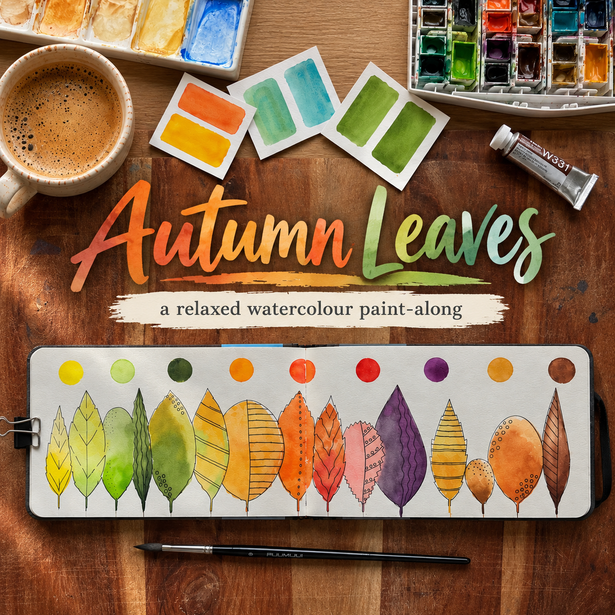 Coffee & Paint Series – Autumn Leaves (Ink & Wash)