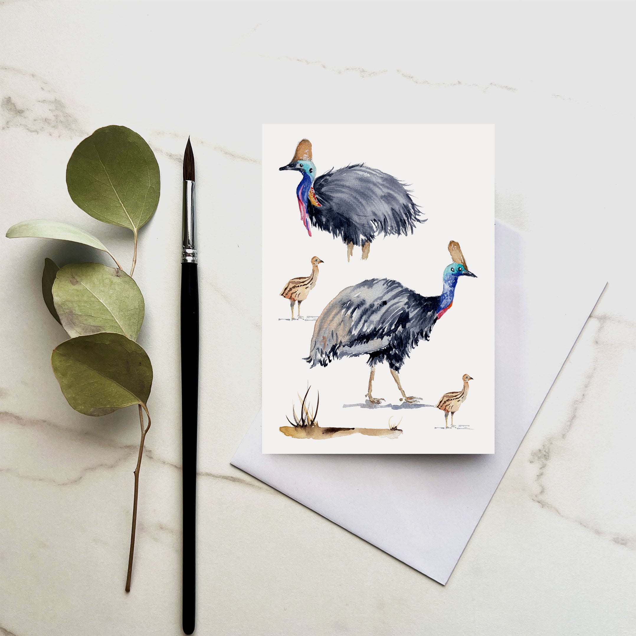 Cassowary greeting card featuring original Australian wildlife watercolour art