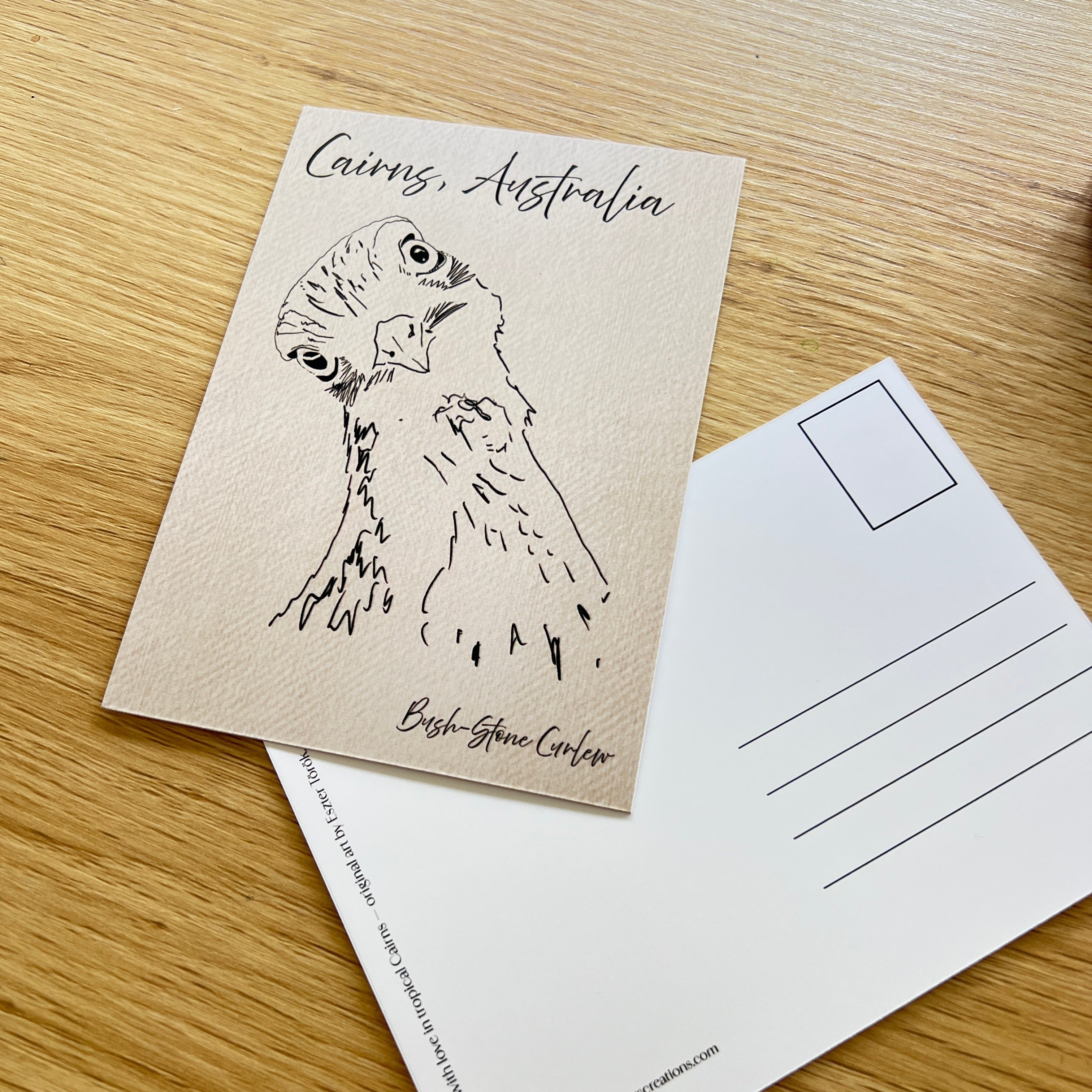 Postcard featuring a bush stone curlew in Cairns, Australia.