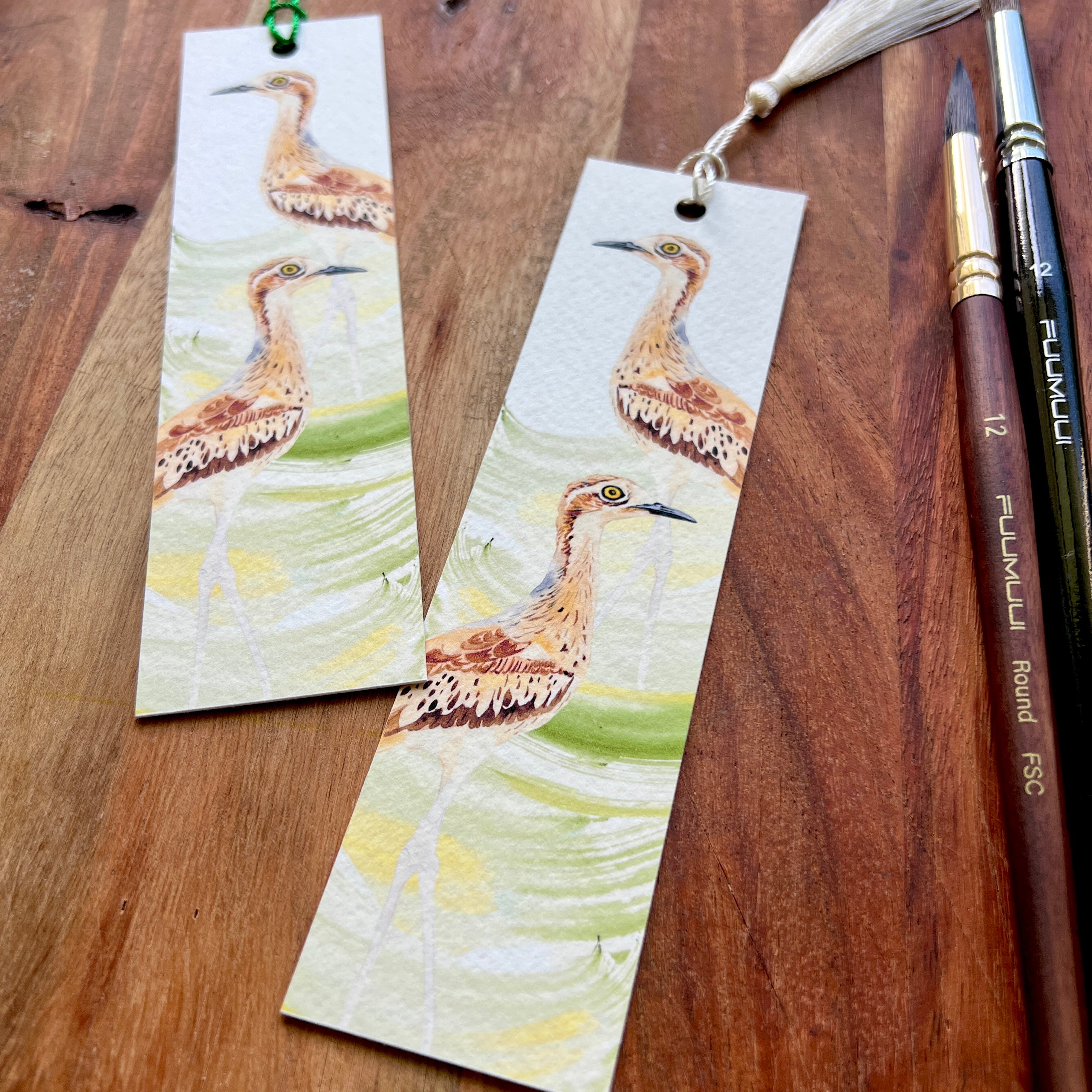 Watercolour hand painted curlew bookmarks.