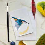 Kingfisher greeting card featuring vibrant Australian bird watercolour art.