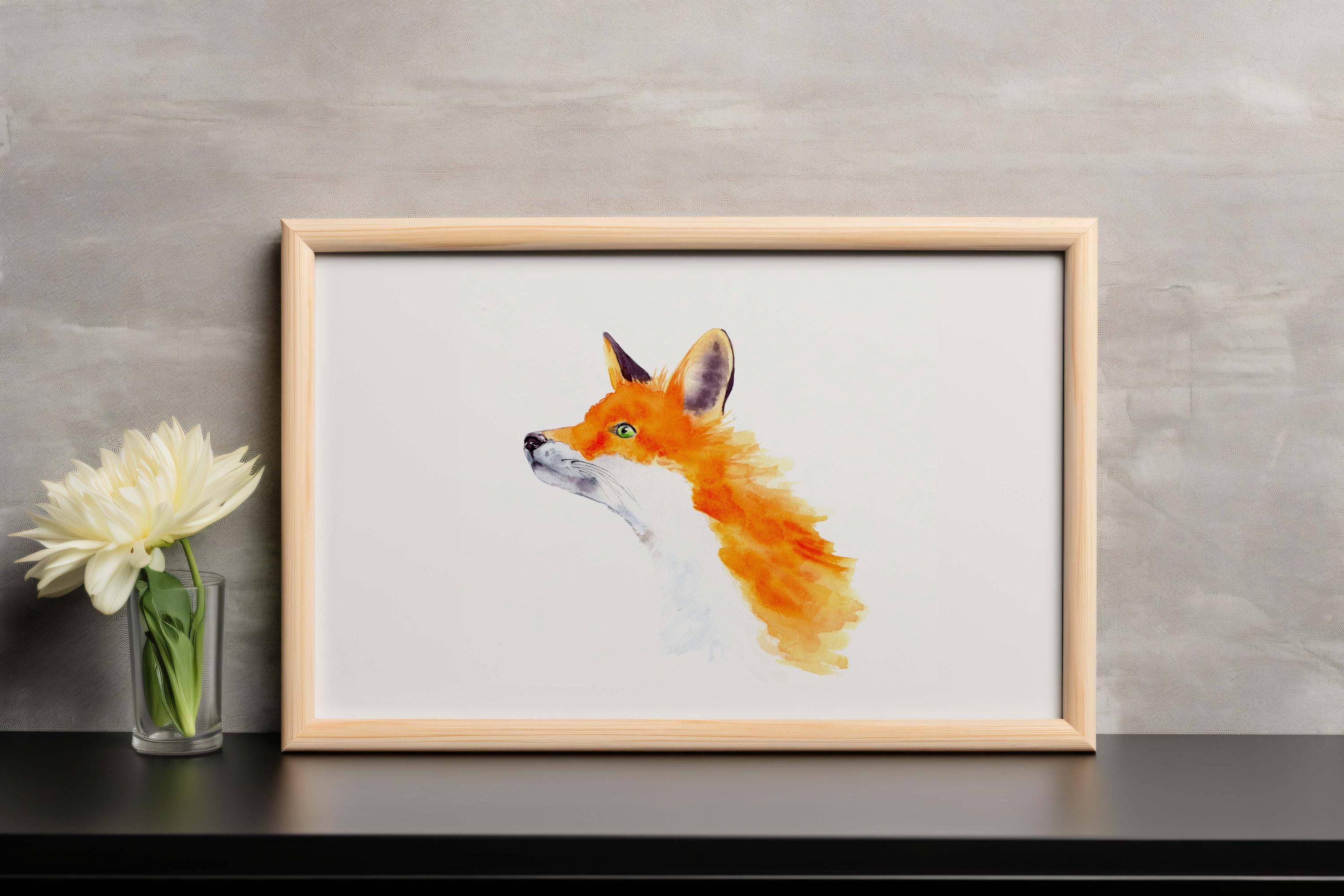 Framed watercolour paiting of a fox 