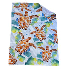 Green Turtle tea towel with Great Barrier Reef inspired watercolour sea life art.