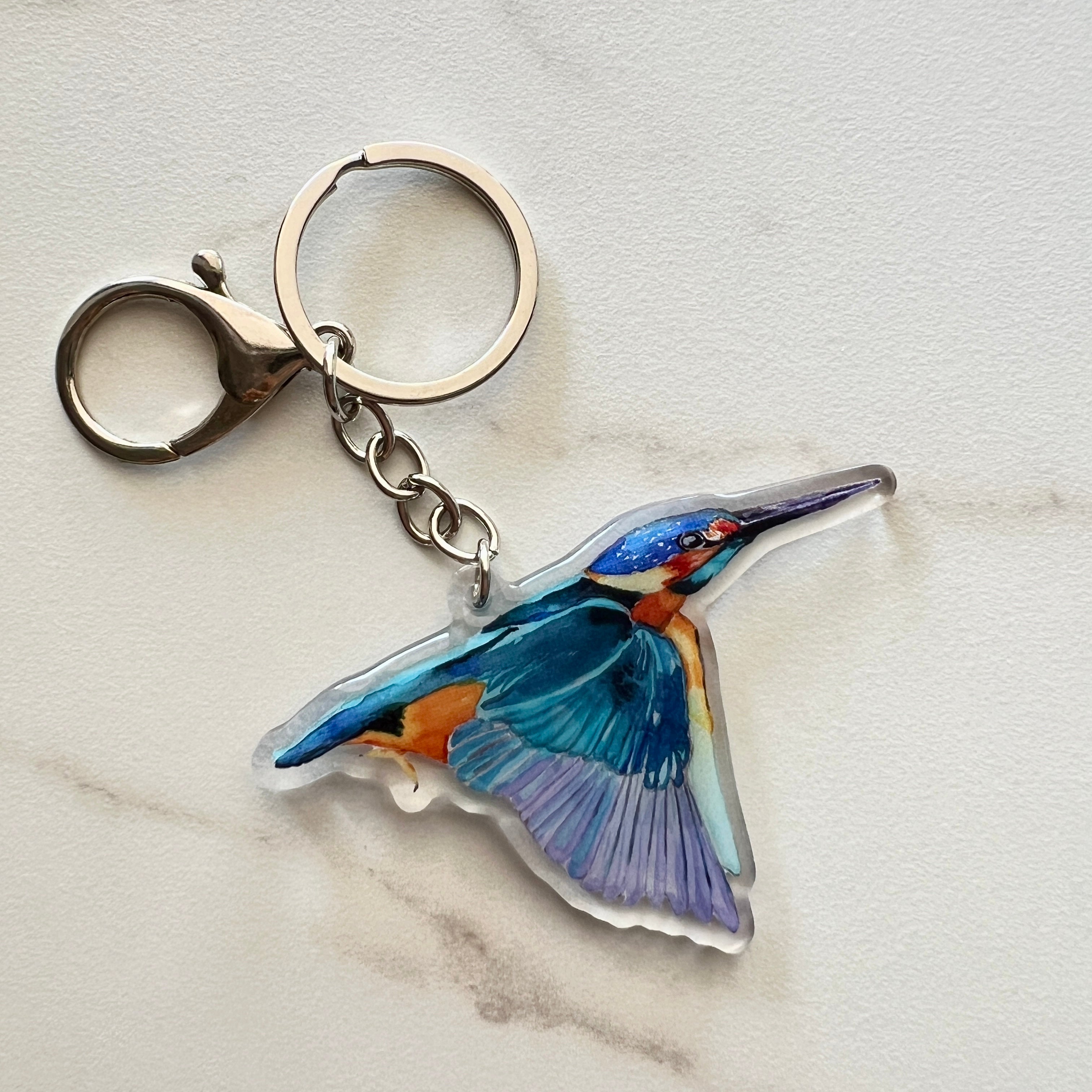 keychain with watercolour kingfisher painting by australian artist 