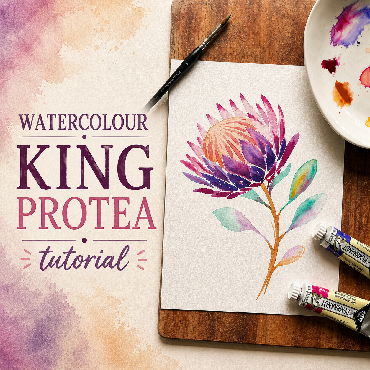 King Protea Watercolour Painting Tutorial