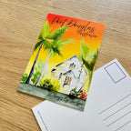 Port Douglas postcard showing St Mary's church in sunset by Eszter's Creations. 