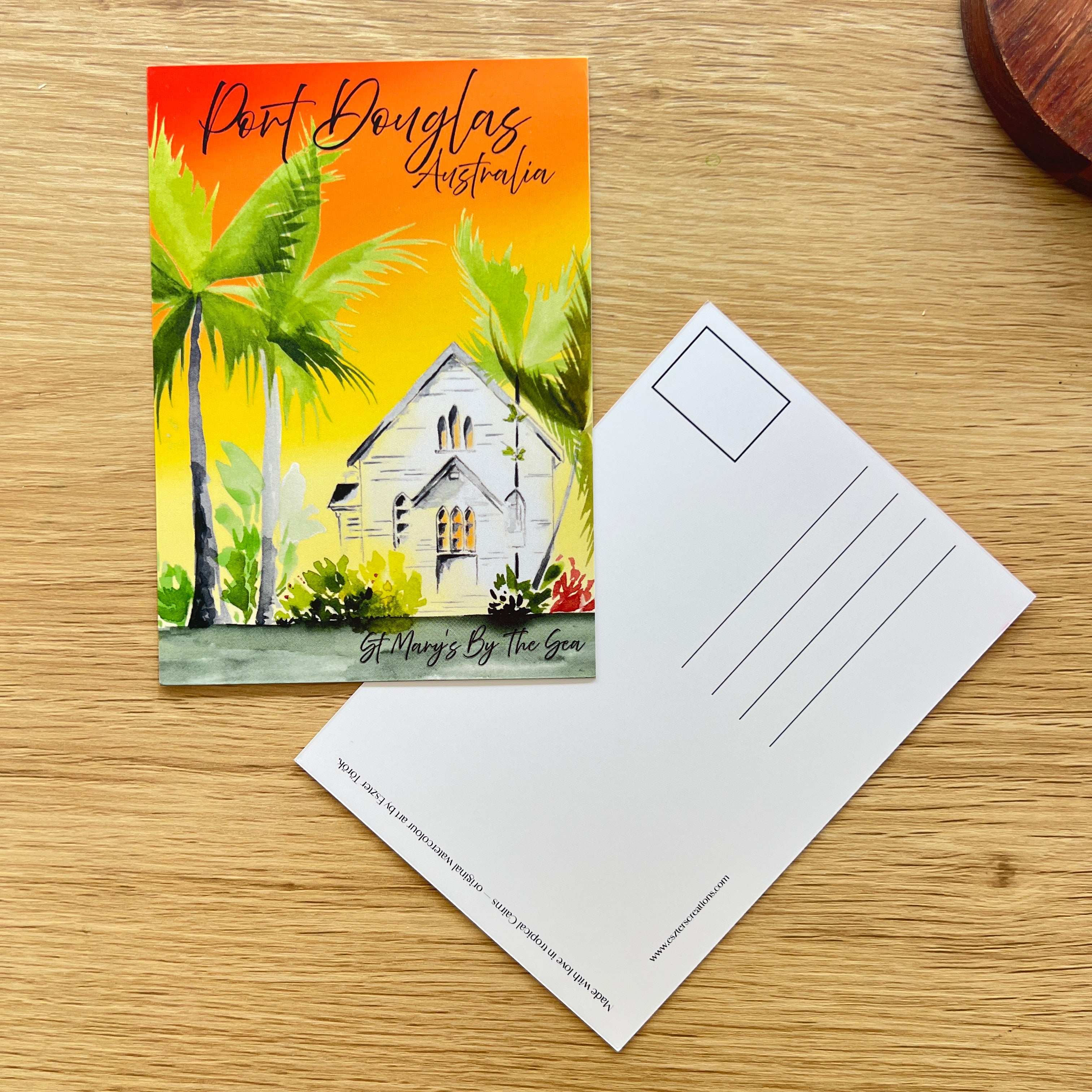 port douglas sunset postcard painted in watercolours 