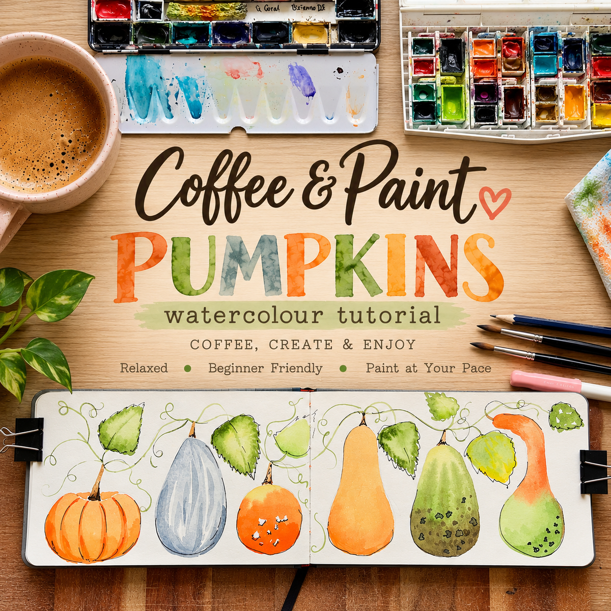 Coffee & Paint Series – Pumpkins (Ink & Wash)