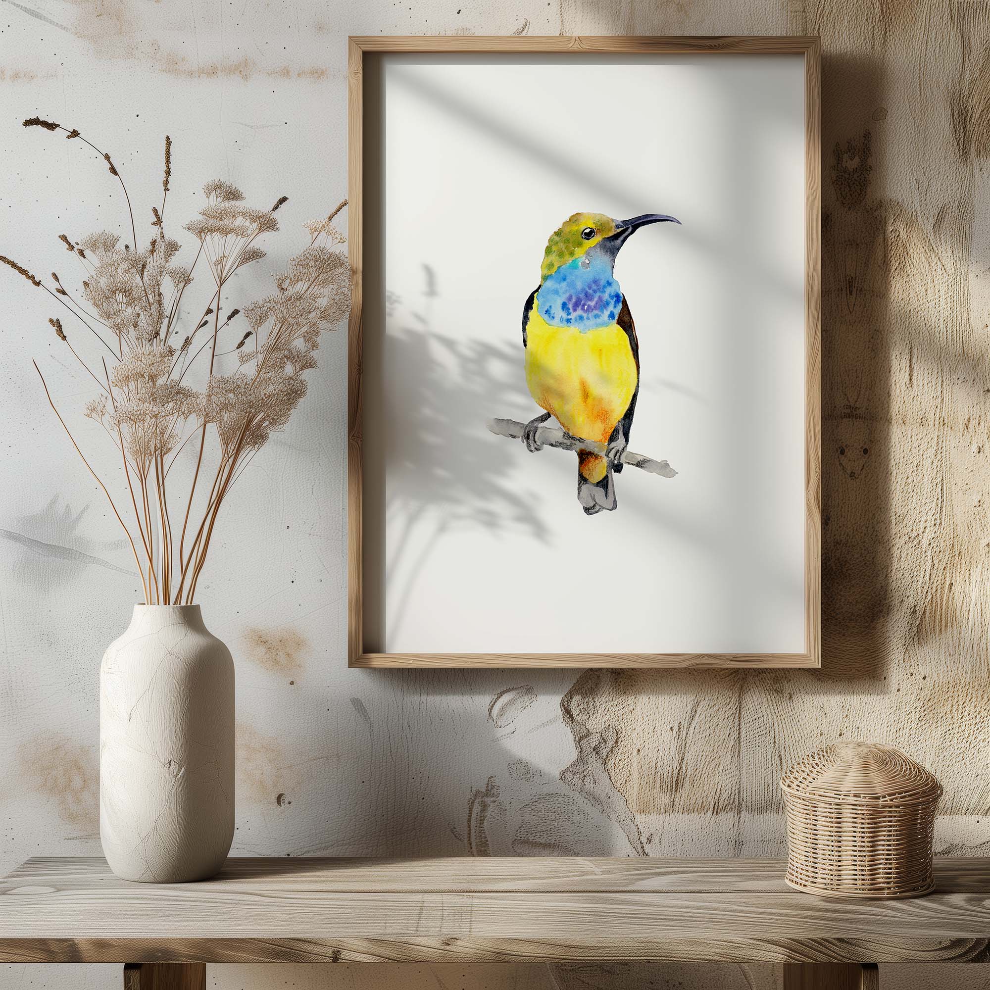 Watercolour painting of an Australian sunbird painted in vibrant colors